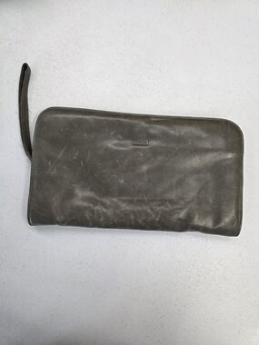 m0851 leather  Greyish olive greenLeather Zip Pouch - Women's Wallet Clutch